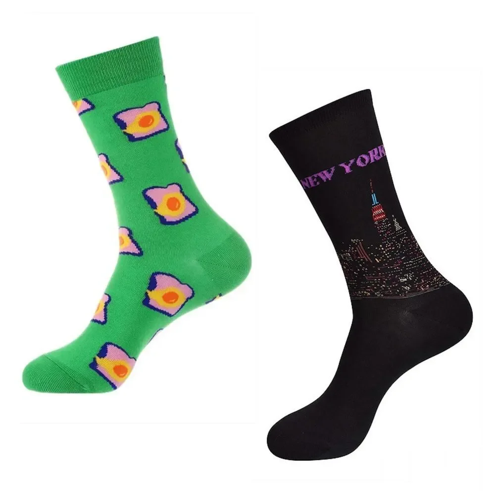 🆕 2 Pair Eggs Avocado Toast Socks & New York City Skyline Graphic Novelty Socks